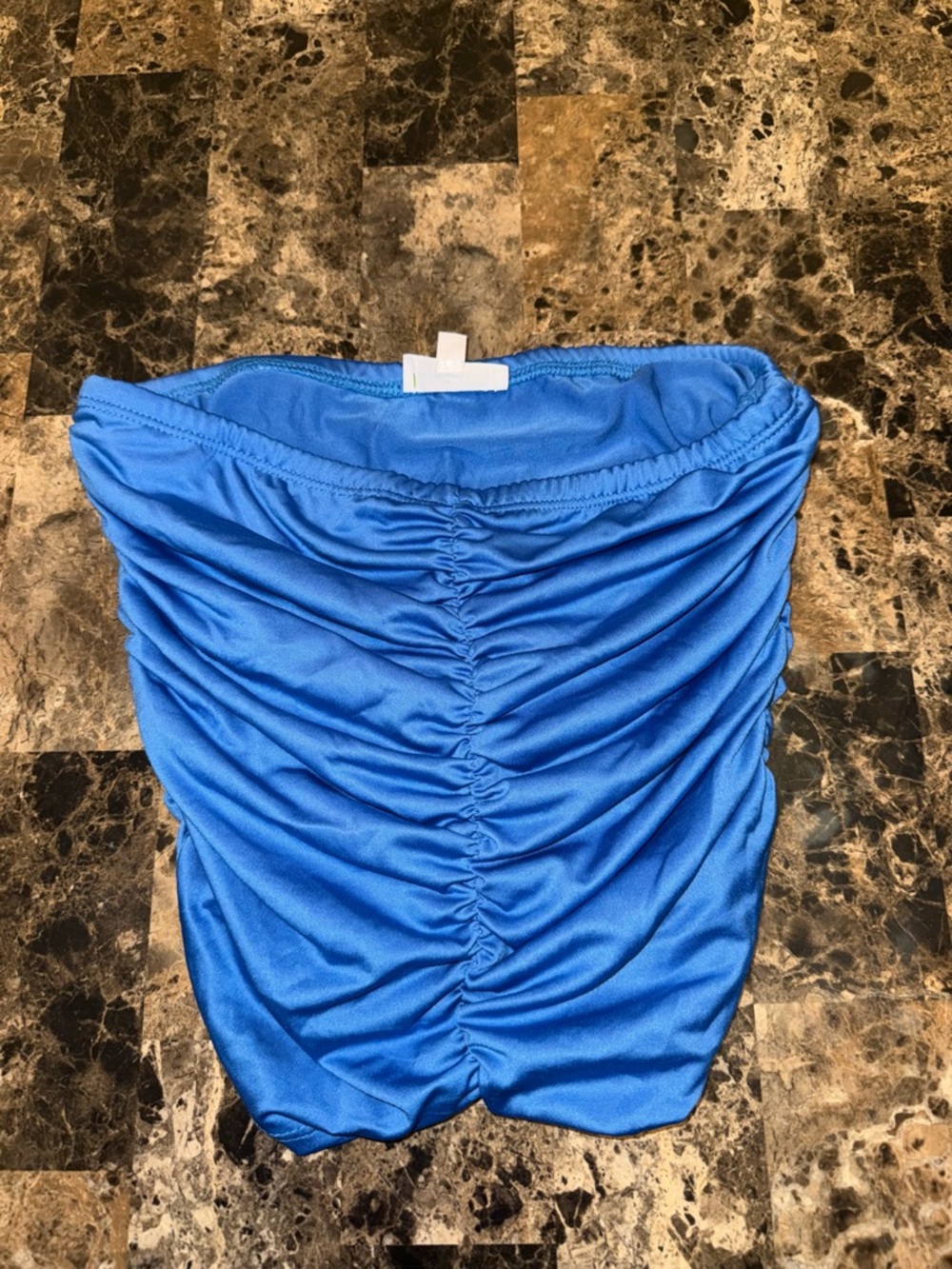 Blue Ruched Strapless top